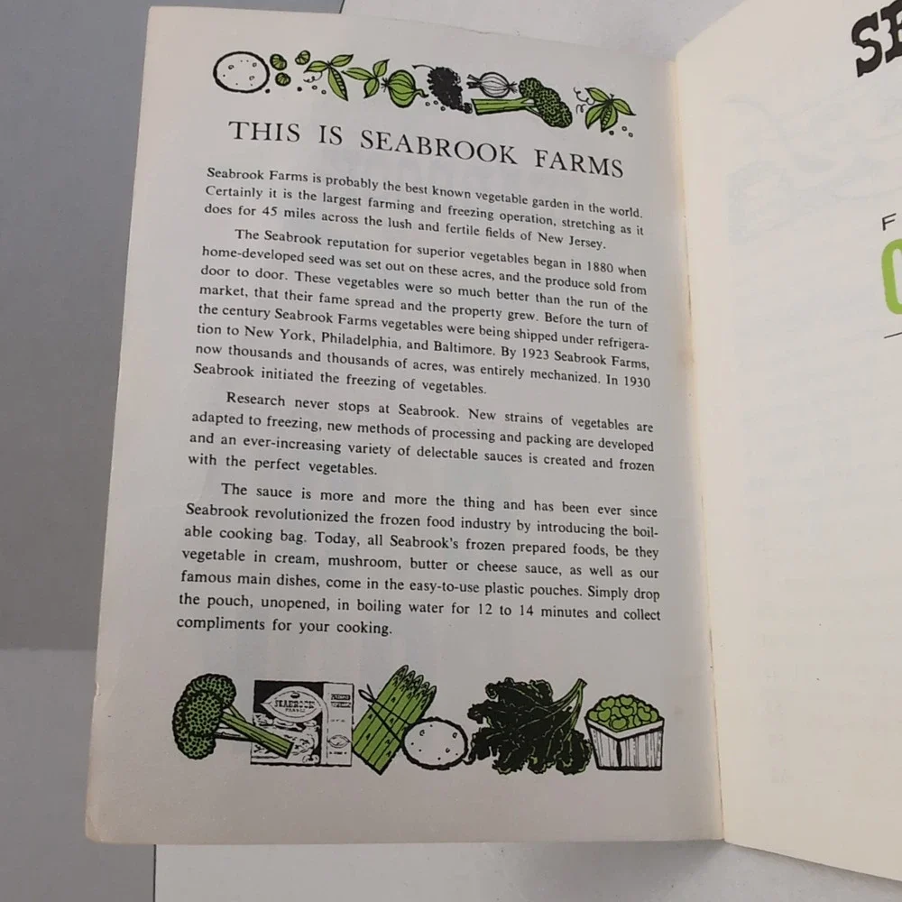 Vintage Seabrook Farms NJ Frozen Foods Cookbook Advertising Cooking‎